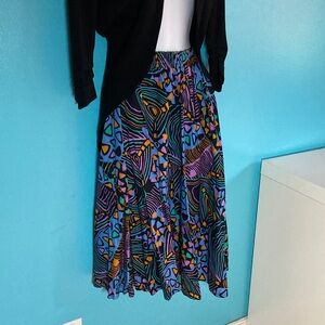 SM Collection  Womens Size S Vintage 80’s Vibrant Colorful Cotton Pull On Skirt